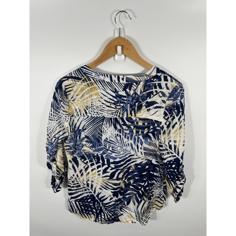 Womens Linen Blend Button Up Shirt Petite S Tropical Resort Beach Vacation - Picture 3 of 9